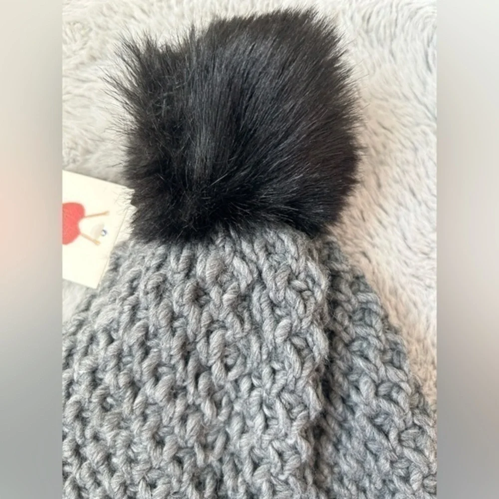 ❄️NWT CAPPELLIFICIO FIORENTINO GRAY WOOL/ALPACA beanie Fur Pom Pom KNIT HAT